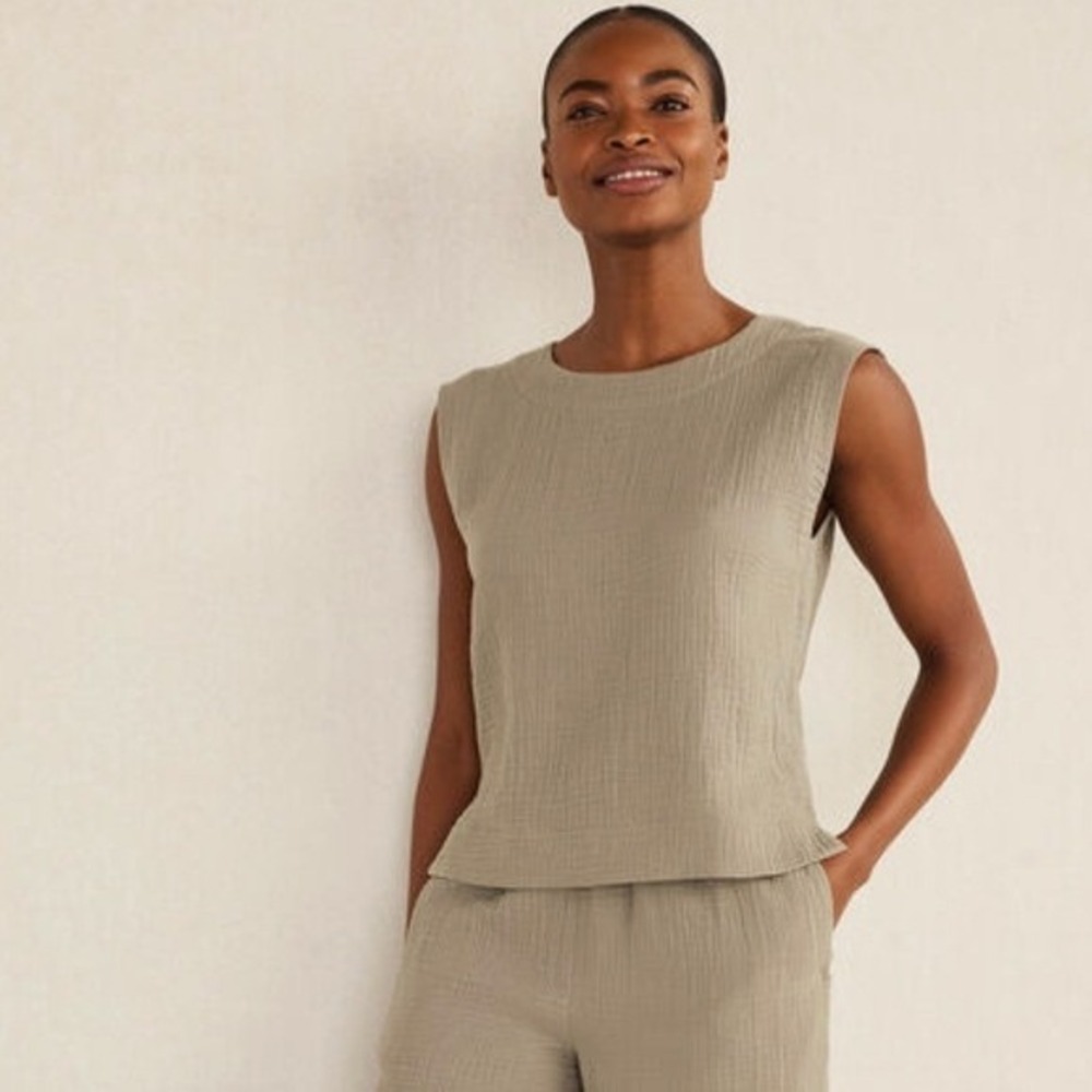 Haven Well Within Organic Cotton Gauze Tank Top M Vetiver Sage Green Lagenlook